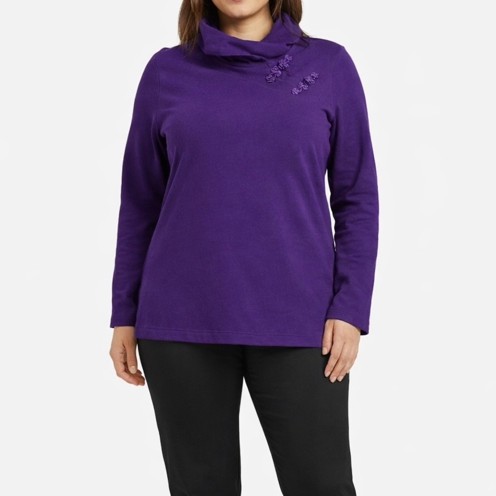 Lauren Ralph Lauren Top Womens XL Purple Cowl Neck Frog Closure Asian Oriental